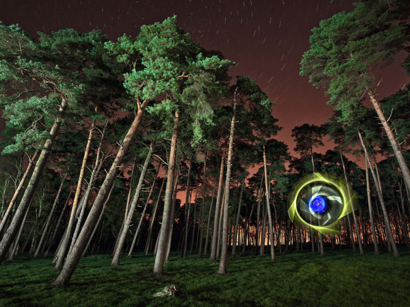 Light Art Photography - Landscape trees and orb - Light Painting - by JanLeonardo